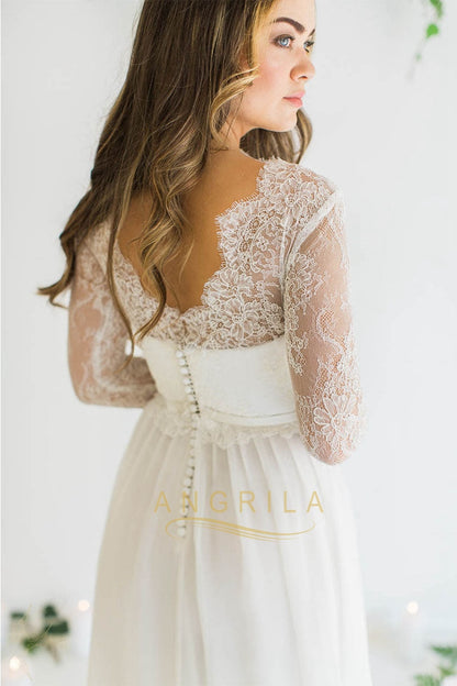 Long Sleeves Sweetheart Chiffon Wedding Dresses with Sleeves