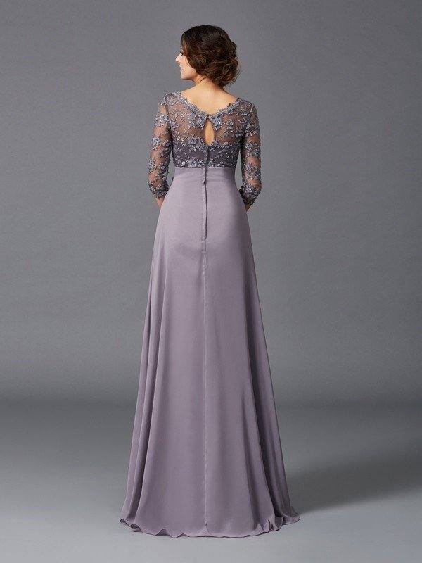 A-Line/Princess V-neck Lace 3/4 Sleeves Long Chiffon Mother of the Bride Dresses - RongMoon