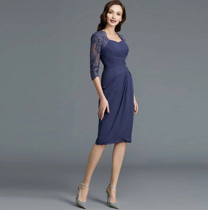 Gray Mother Of The Bride Dresses Sheath Knee Length Chiffon Appliques With Jacket Short Groom Mother Dresses For Weddings - RongMoon