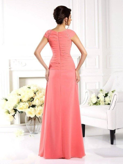 A-Line/Princess Bateau Short Sleeves Long Chiffon Mother of the Bride Dresses - RongMoon