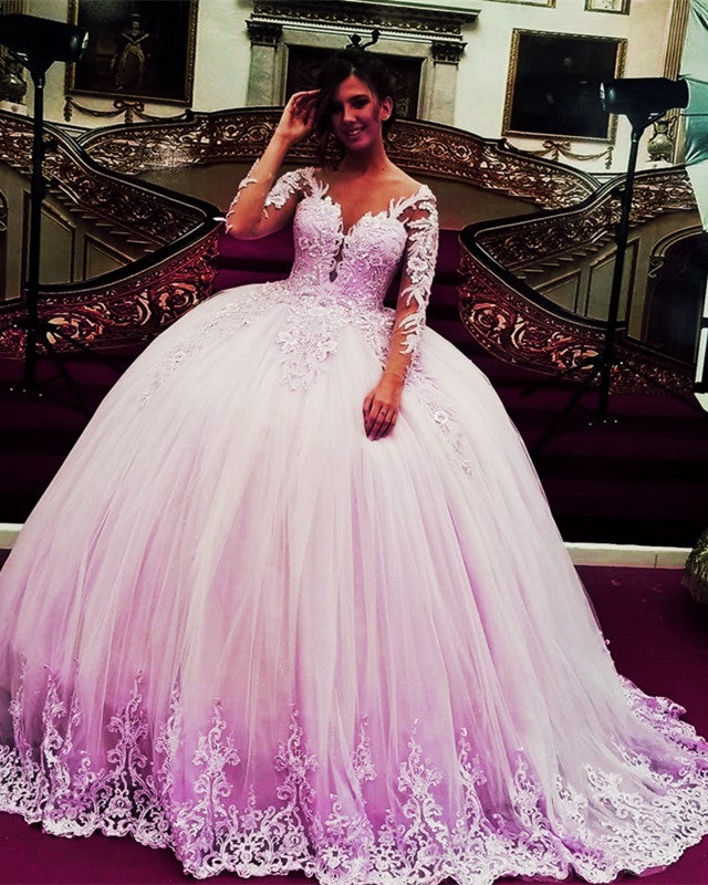 Ball Gown Long Sleeves Quinceanera Dresses Lace Appliques