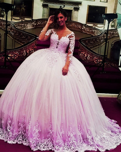 Ball Gown Long Sleeves Quinceanera Dresses Lace Appliques