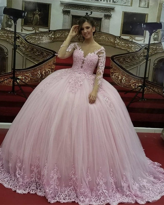 Ball Gown Long Sleeves Quinceanera Dresses Lace Appliques