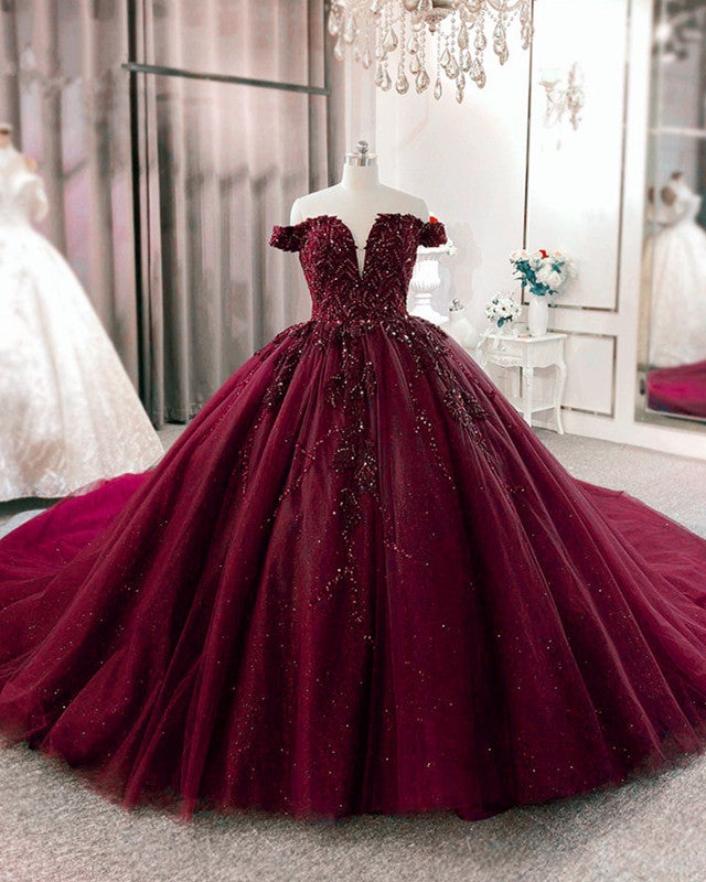 Ball Gown Off The Shoulder Wedding Dress Beaded