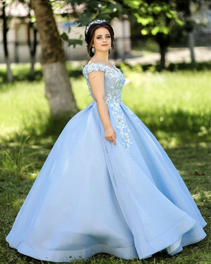 Ball Gown Tulle Off Shoulder Appliques Dresses
