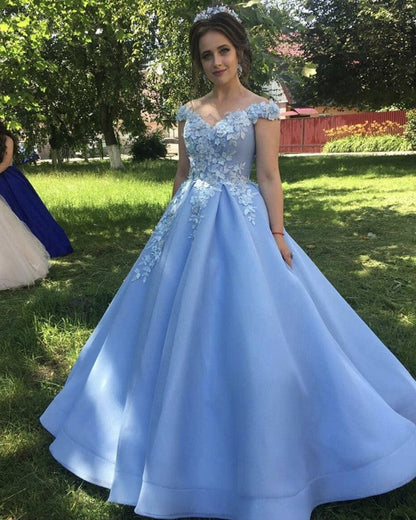 Ball Gown Tulle Off Shoulder Appliques Dresses