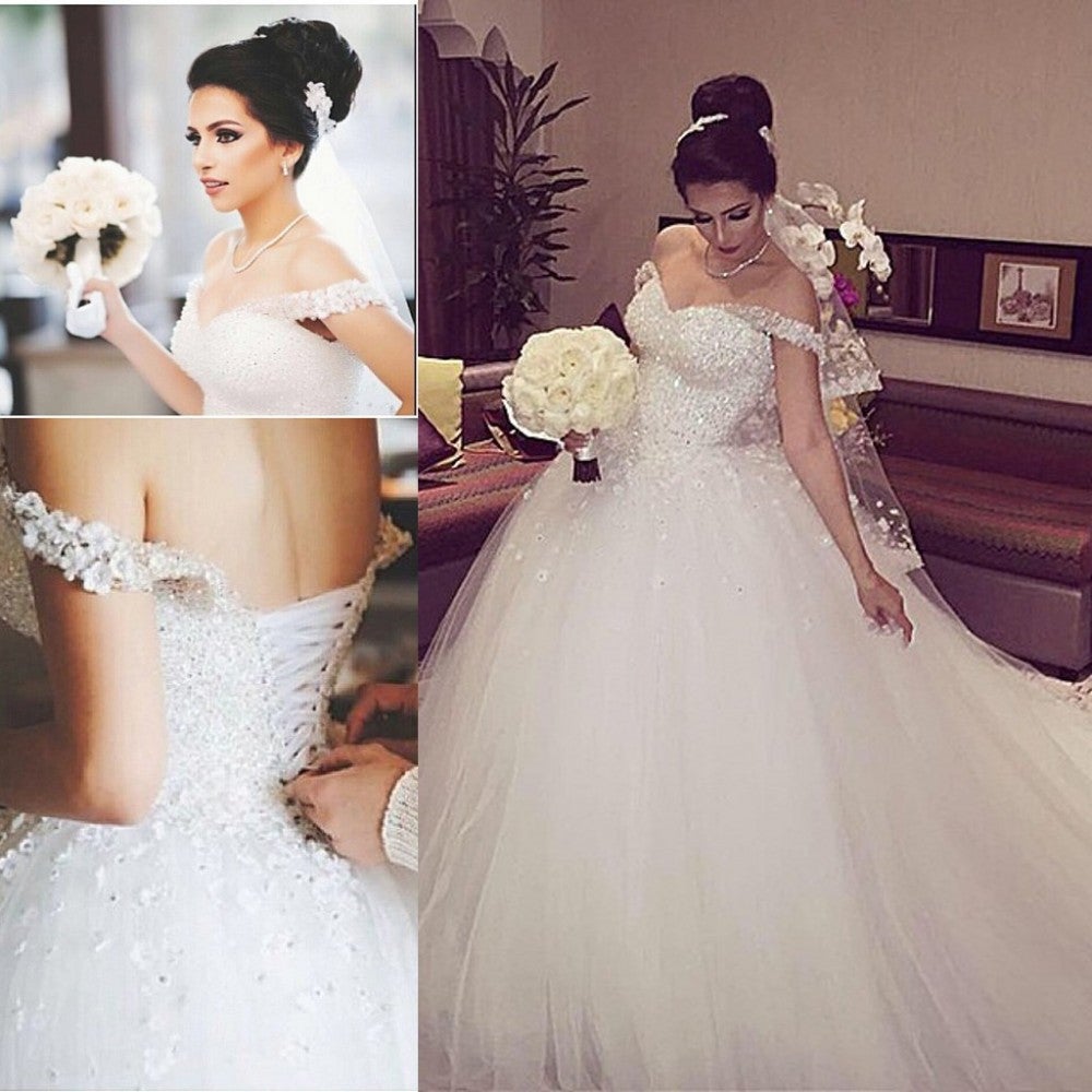 Ball Gown Wedding Dresses Sequins Beaded Off The Shoulder