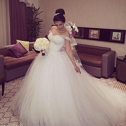 Ball Gown Wedding Dresses Sequins Beaded Off The Shoulder
