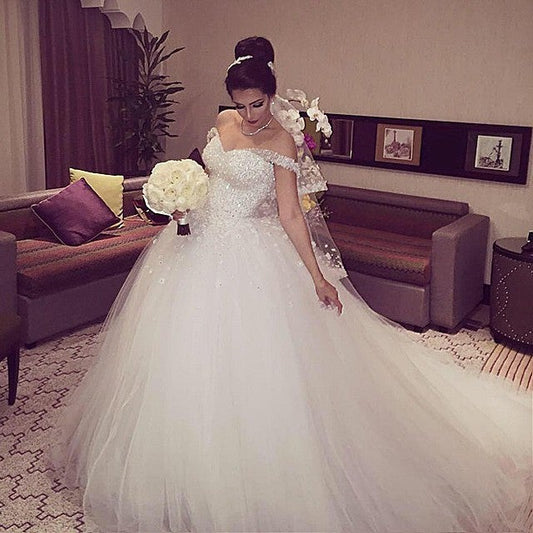 Ball Gown Wedding Dresses Sequins Beaded Off The Shoulder