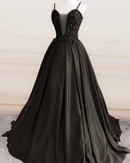 Beaded Corset Ball Gown Satin Dresses Spaghetti Straps