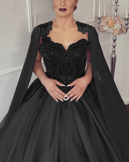 Beaded Organza Wedding Dress Ball Gown With Cape
