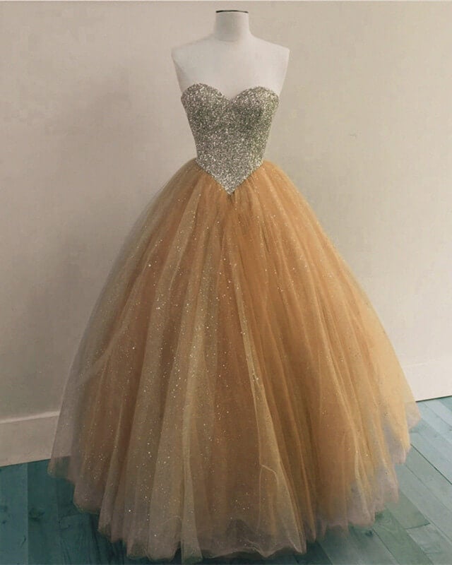 Beaded Sweetheart Champagne Ball Gown Corset Dresses