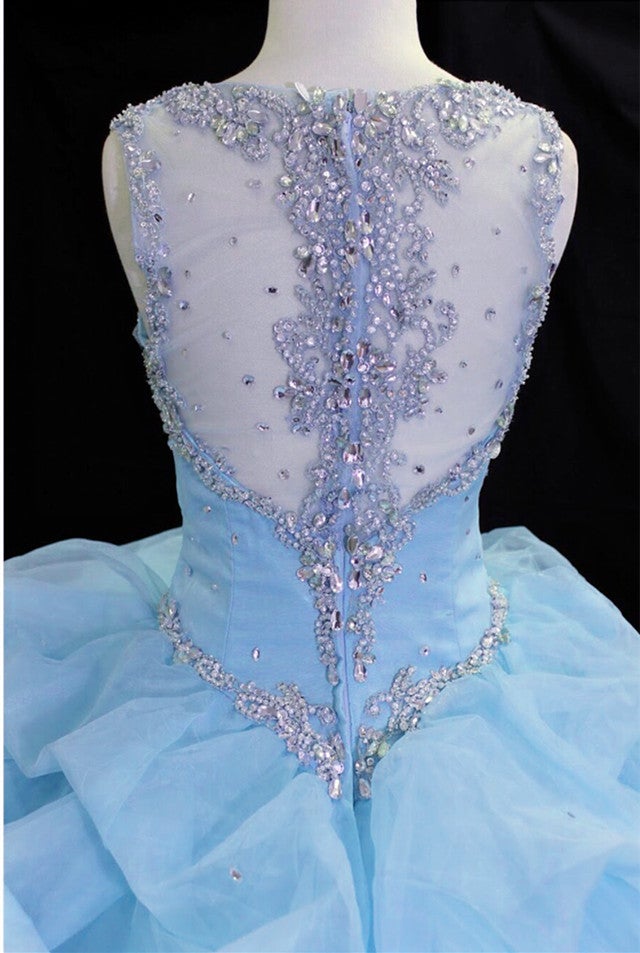 Beaded Sweetheart Organza Layered Ball Gowns Quinceanera Dresses With Straps