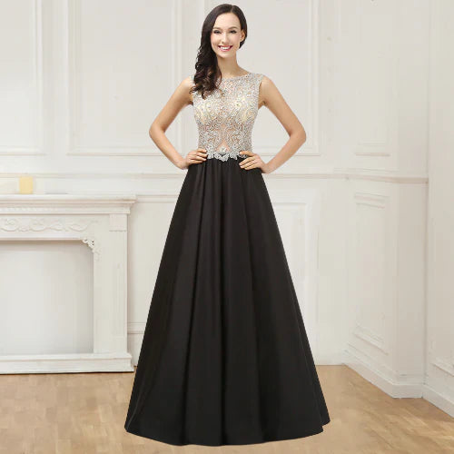 Aimishang Evening Dresses Beading Bodice Floor Length Prom Dresses