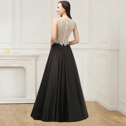 Aimishang Evening Dresses Beading Bodice Floor Length Prom Dresses