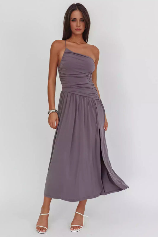 Beautiful lining, adjustable shoulder strap, leg slit, back with zipper Prom Dresses