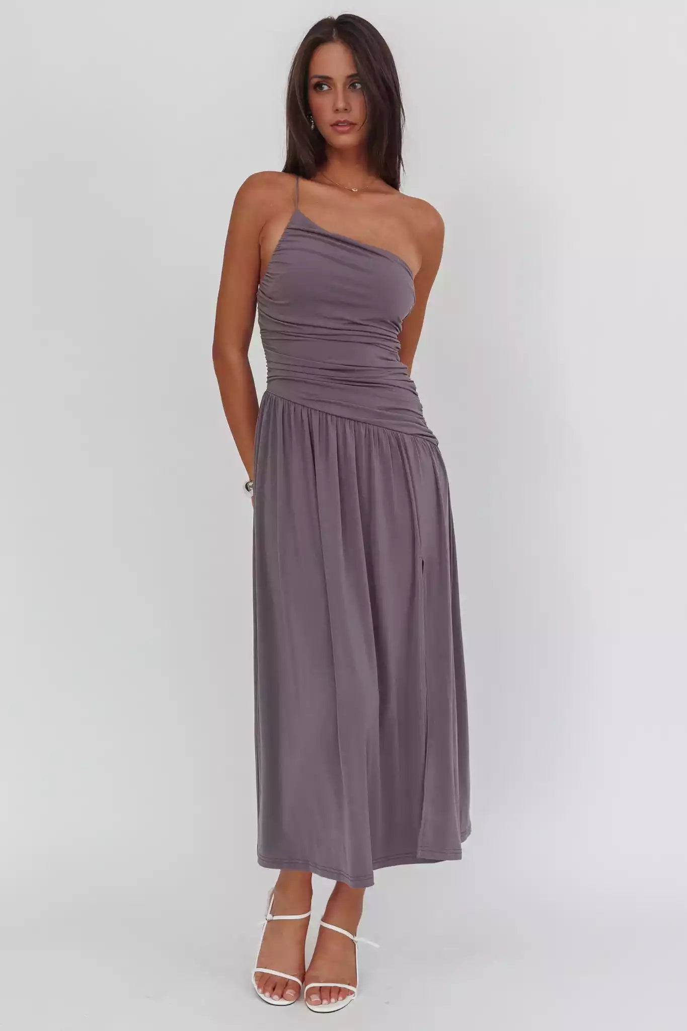 Beautiful lining, adjustable shoulder strap, leg slit, back with zipper Prom Dresses