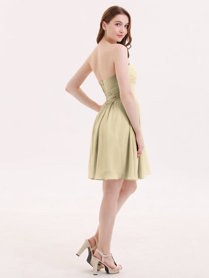 Strapless Short Chiffon Dress with Sweetheart Neck Champagne