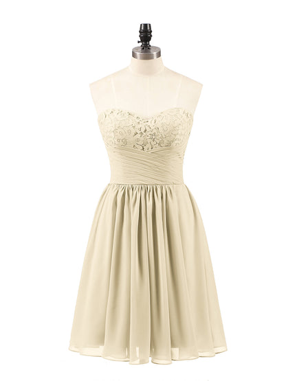 Strapless Short Chiffon Dress with Sweetheart Neck Champagne
