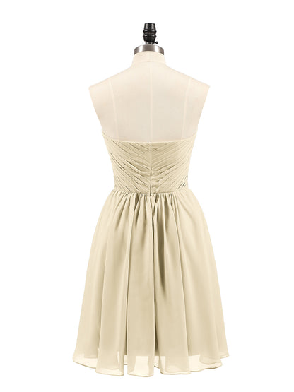 Strapless Short Chiffon Dress with Sweetheart Neck Champagne