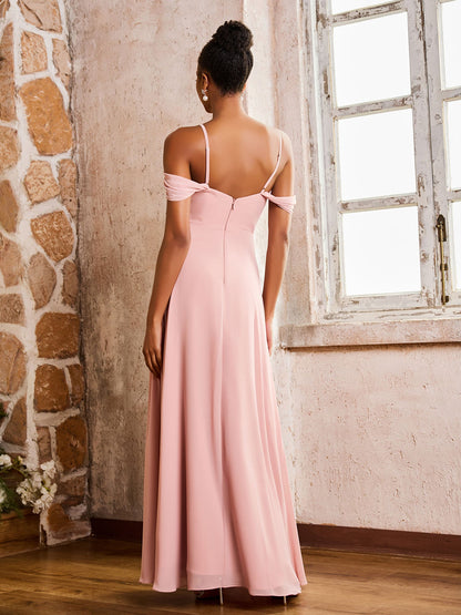 Off-the-shoulder Sheath/Column High Slit Dress with Spaghetti Straps Dusty Rose