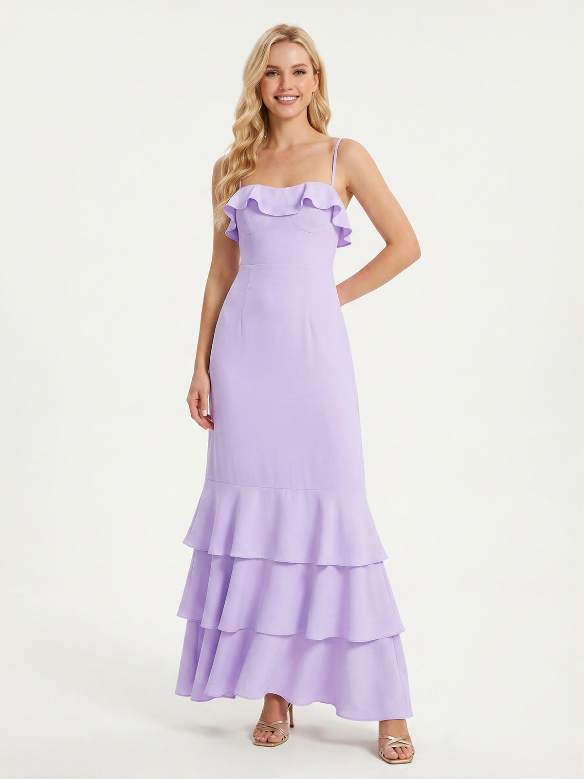 Tiered Ruffle Hem Spaghetti Strap Maxi Dress Lilac