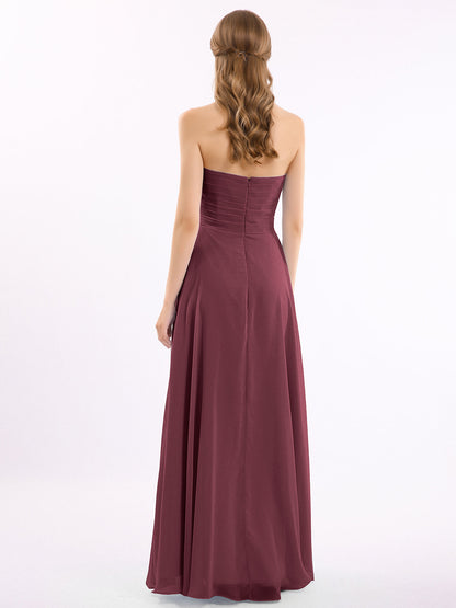 CROSS Pleated Empire Chiffon Dress with Sweetheart Cabernet