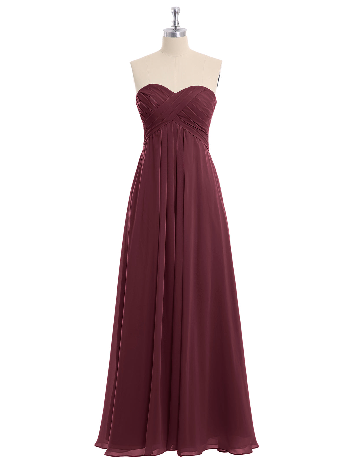 CROSS Pleated Empire Chiffon Dress with Sweetheart Cabernet
