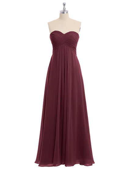 CROSS Pleated Empire Chiffon Dress with Sweetheart Cabernet