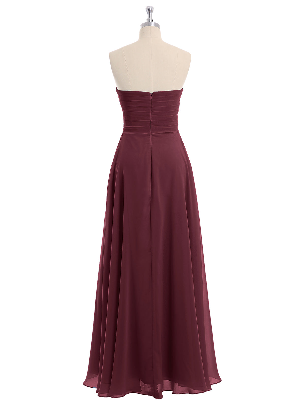 CROSS Pleated Empire Chiffon Dress with Sweetheart Cabernet