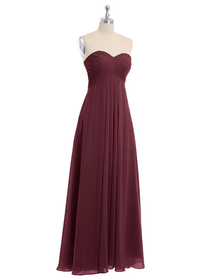 CROSS Pleated Empire Chiffon Dress with Sweetheart Cabernet