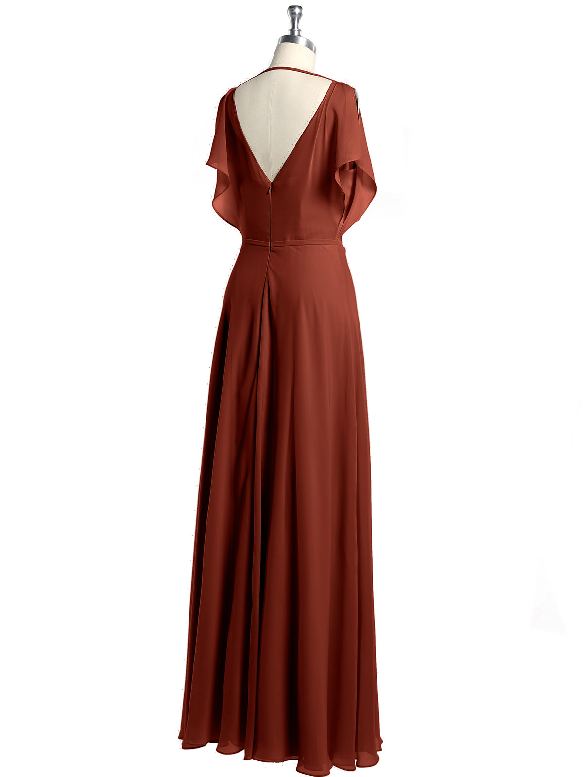 V Neckline Chiffon Maxi Dresses with Slit Rust