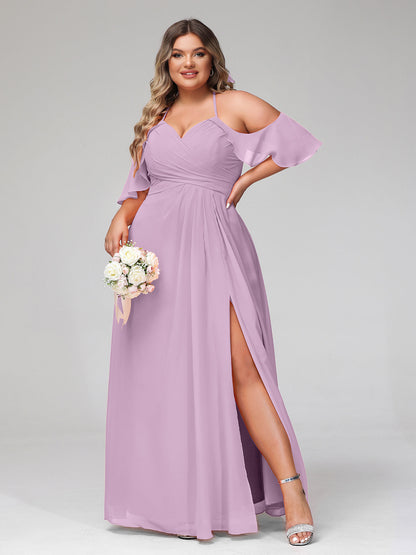 Spaghetti Strap Empire Ruffle Trimmed Sleeves Dress Wisteria