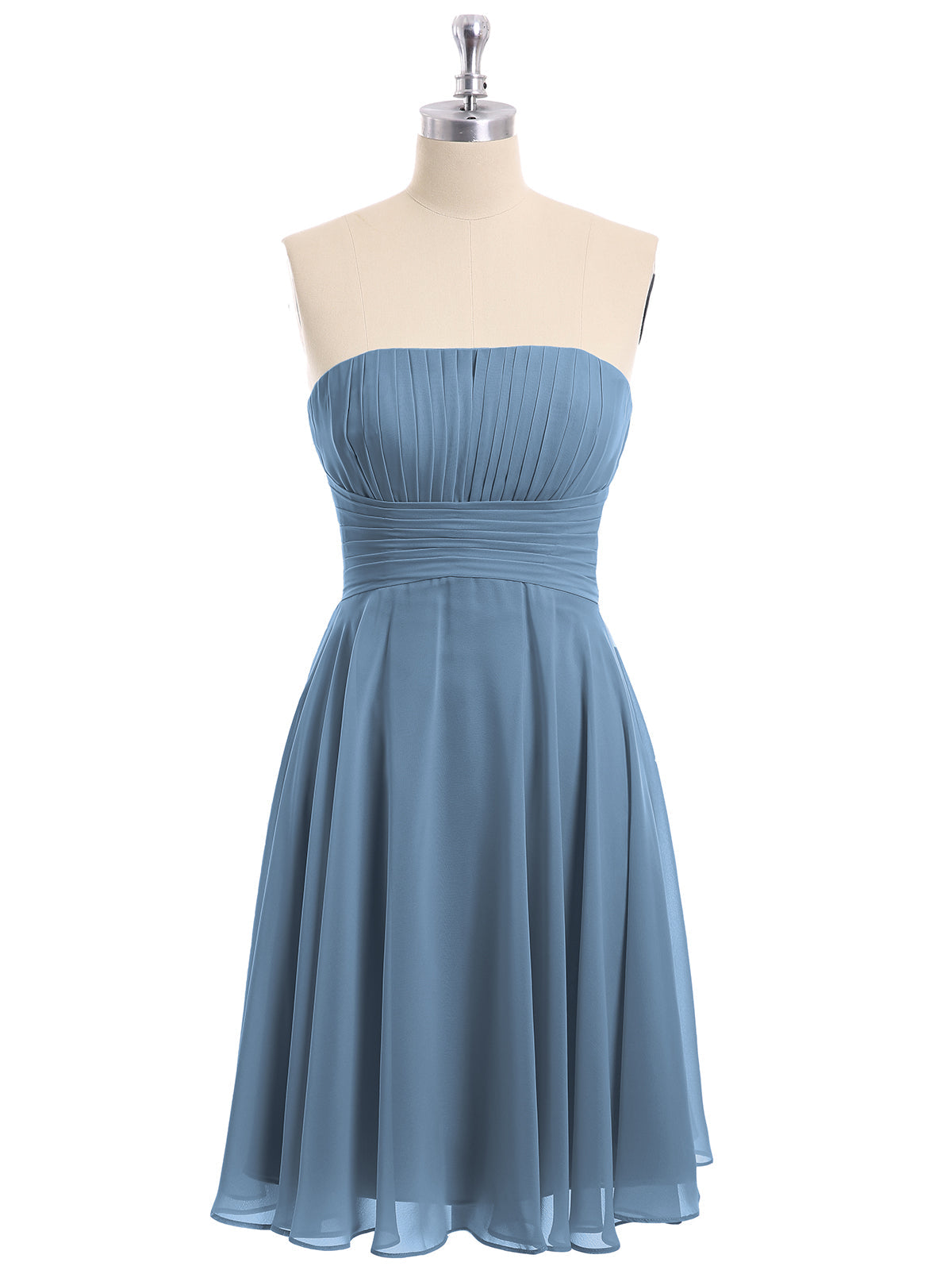Strapless Chiffon Knee Length Bridesmaid Dress Slate Blue