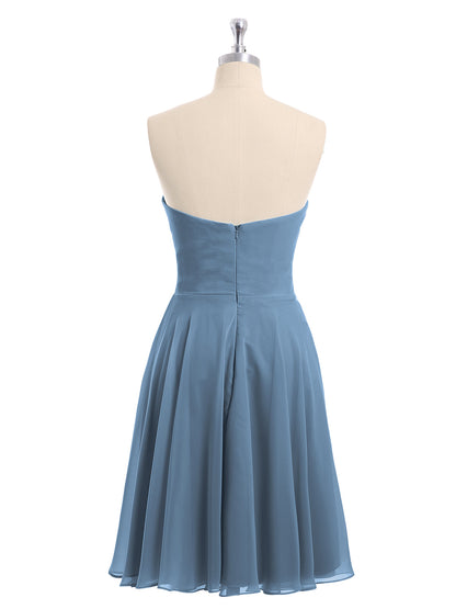 Strapless Chiffon Knee Length Bridesmaid Dress Slate Blue