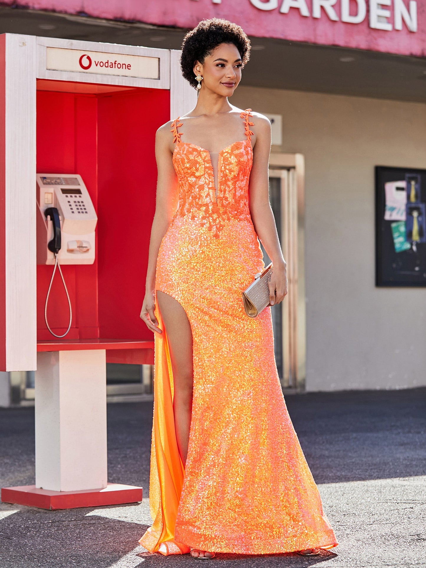 Lace Up Back Mermaid Sequin Gown Orange