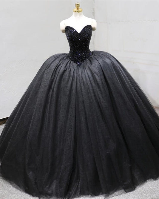 Black Corset Ball Gown Wedding Dresses Sweetheart