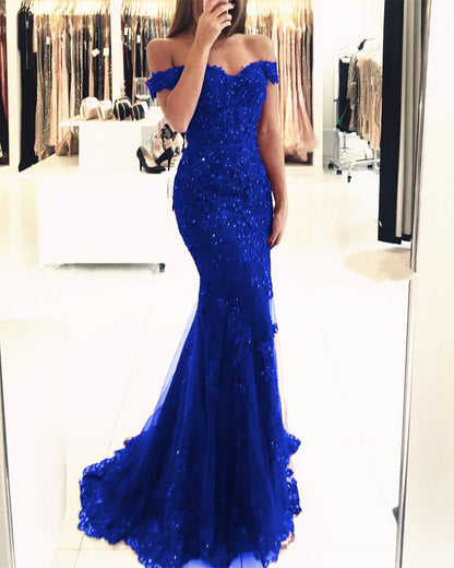 Black Lace Mermaid Prom Dresses Off The Shoulder