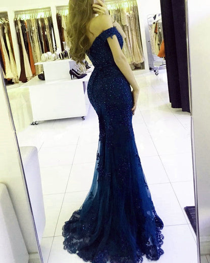 Black Lace Mermaid Prom Dresses Off The Shoulder