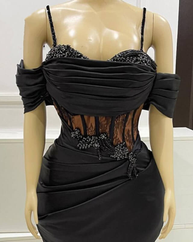 Black Mermaid Corset Prom Dresses Appliques Beaded