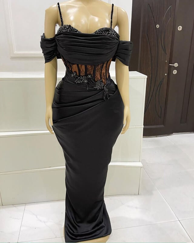 Black Mermaid Corset Prom Dresses Appliques Beaded