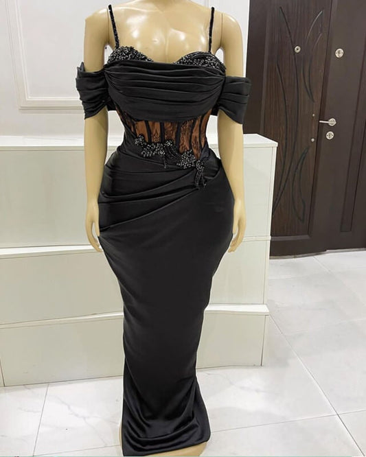 Black Mermaid Corset Prom Dresses Appliques Beaded