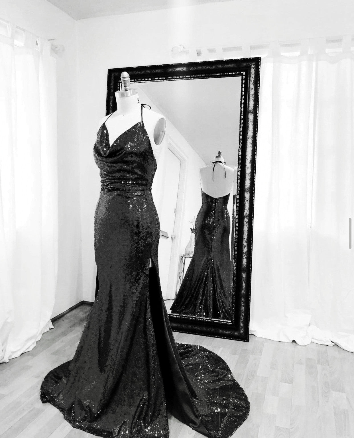 Mermaid Sequins Bridesmaid Dresses Cowl Neck