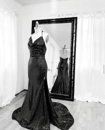 Mermaid Sequins Bridesmaid Dresses Cowl Neck