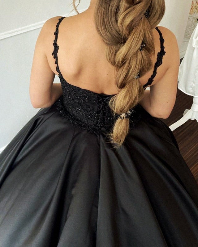 Black Satin Ball Gown Corset Dresses
