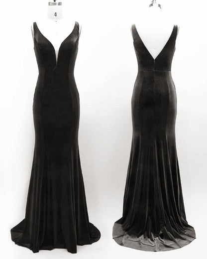 Mermaid Velvet Bridesmaid Dresses Plunge Neck