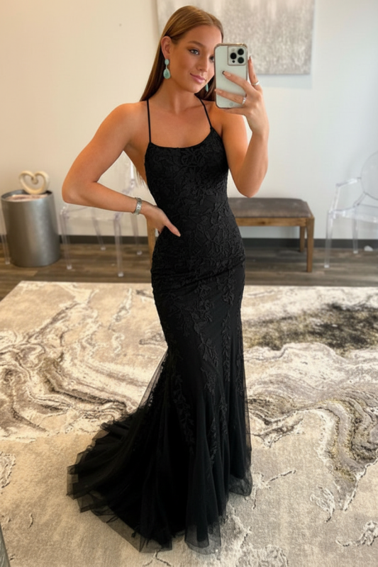 Mint Green Lace Mermaid Backless Long Prom Dresses Sleeveless Evening Dresses
