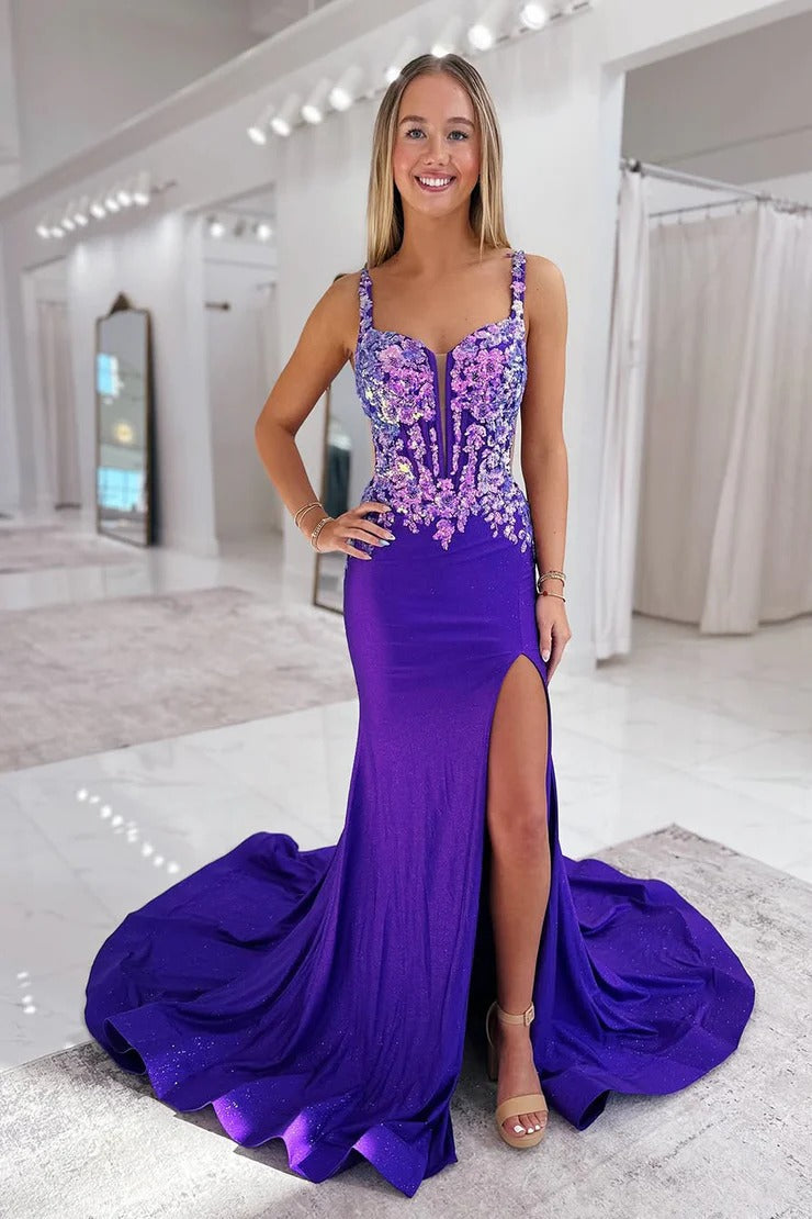 Black Mermaid Spaghetti Straps Long Prom Dresses with Appliques