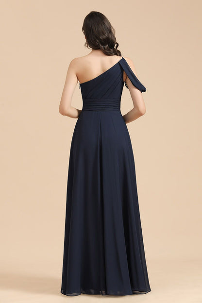 Asymmetrical One Shoulder Sleeveless Bridesmaid Dress Gown