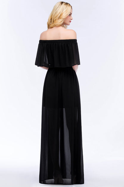 A-Line Off-the-Shoulder Sleeveless Floor-Length Bridesmaid Dresses